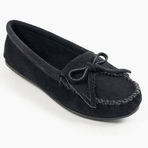 Minnetonka "Kilty" Black Suede Moccasins